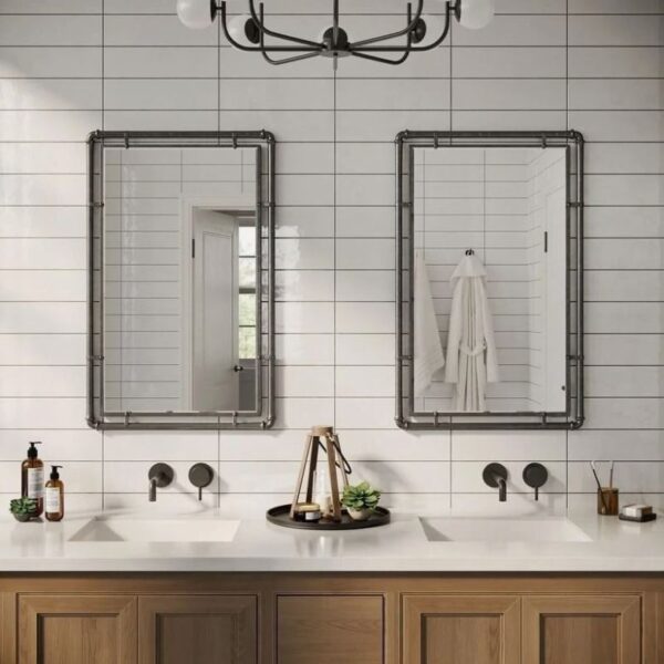 01 Industrial Farmhouse Wall Mirror Set2 Piped Bathroom Vanity Steampunk Style 33"