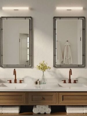 02 Industrial Farmhouse Wall Mirror Set2 Piped Bathroom Vanity Steampunk Style 33"