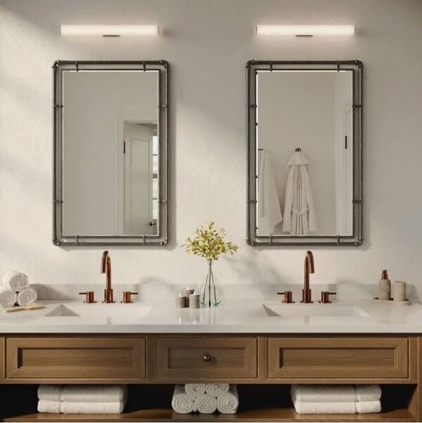 02 Industrial Farmhouse Wall Mirror Set2 Piped Bathroom Vanity Steampunk Style 33"