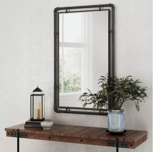 03 Industrial Farmhouse Wall Mirror Set2 Piped Bathroom Vanity Steampunk Style 33"