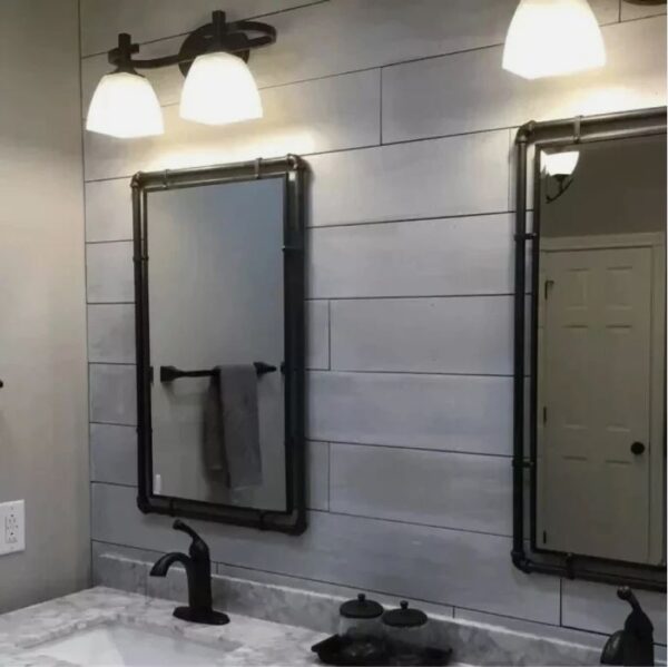 04 Industrial Farmhouse Wall Mirror Set2 Piped Bathroom Vanity Steampunk Style 33"