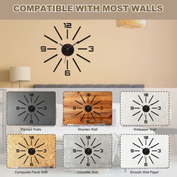 40-70cm Modern Frameless DIY Wall Clock Black