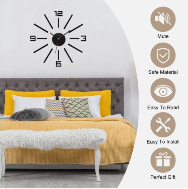 40-70cm Modern Frameless DIY Wall Clock Black