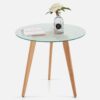 Ivinta Dining Table with Wood Leg for Dinner, Kitchen Table with Glass Tabletop