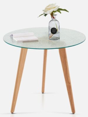 Ivinta Dining Table with Wood Leg for Dinner, Kitchen Table with Glass Tabletop