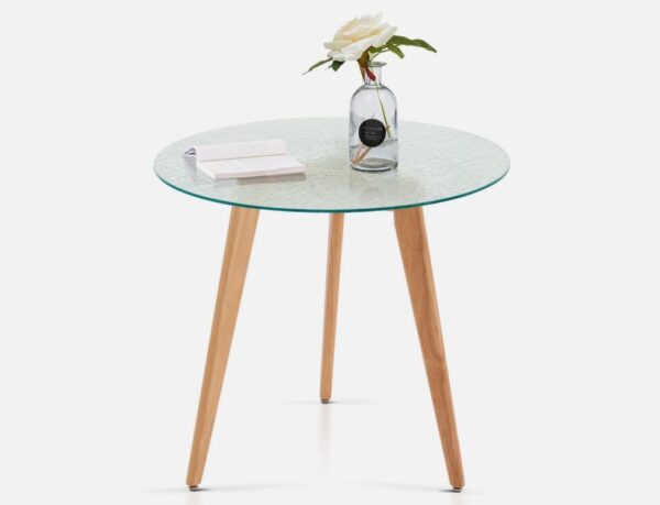 Ivinta Dining Table with Wood Leg for Dinner, Kitchen Table with Glass Tabletop