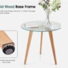 Ivinta Dining Table with Wood Leg for Dinner, Kitchen Table with Glass Tabletop