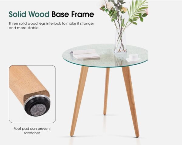 Ivinta Dining Table with Wood Leg for Dinner, Kitchen Table with Glass Tabletop