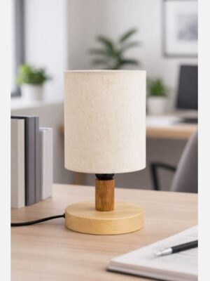Portable Wooden Table Lamp with Linen Shade | Minimal Bedside & Home Décor Lamp