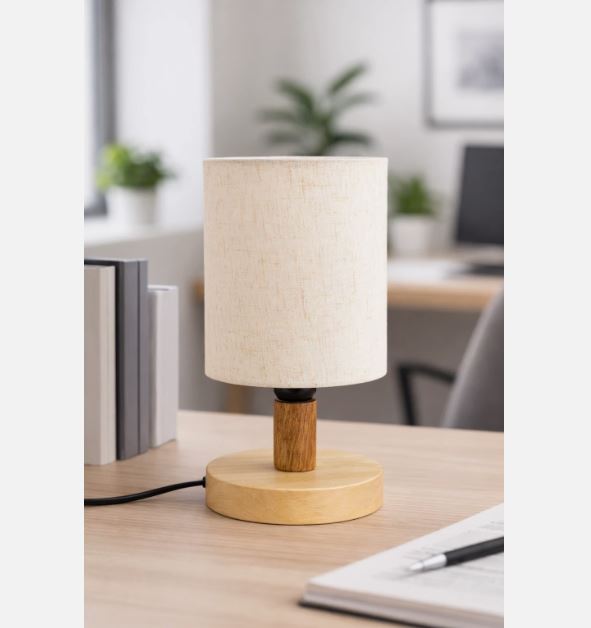 15 Portable Wooden Table Lamp with Linen Shade | Minimal Bedside & Home Décor Lamp