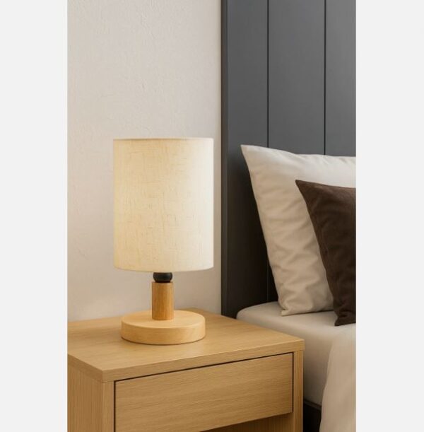 16 Portable Wooden Table Lamp with Linen Shade | Minimal Bedside & Home Décor Lamp