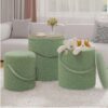 21 Set of 3 Round Storage Ottomans with Tray Lid - Boucle Green