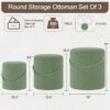 22 Set of 3 Round Storage Ottomans with Tray Lid - Boucle Green