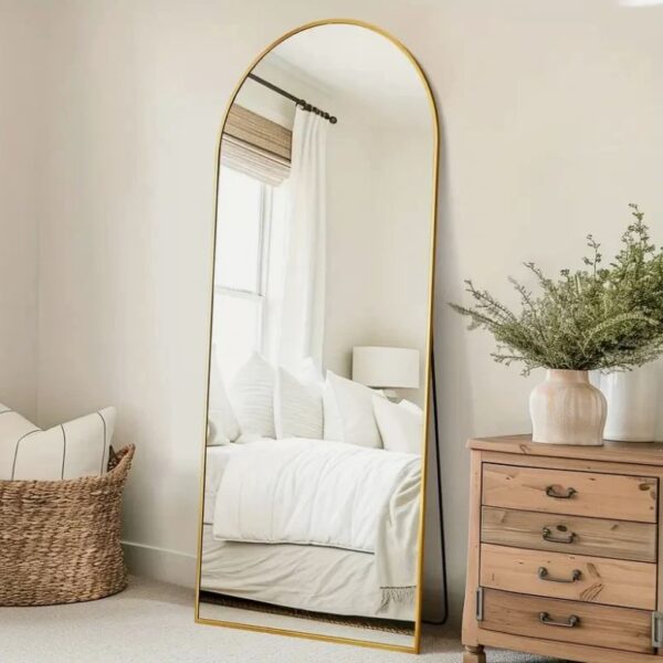 Arched Floor Mirror, Full Length Freestanding Mirror With Stand, 58×19 In