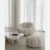 Minimalist Curved Boucle Japan Floor Sofa LoungeChair Accent ARM Chair Ottoman