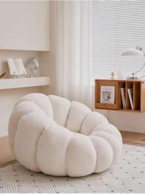 Minimalist Curved Boucle Japan Floor Sofa LoungeChair Accent ARM Chair Ottoman