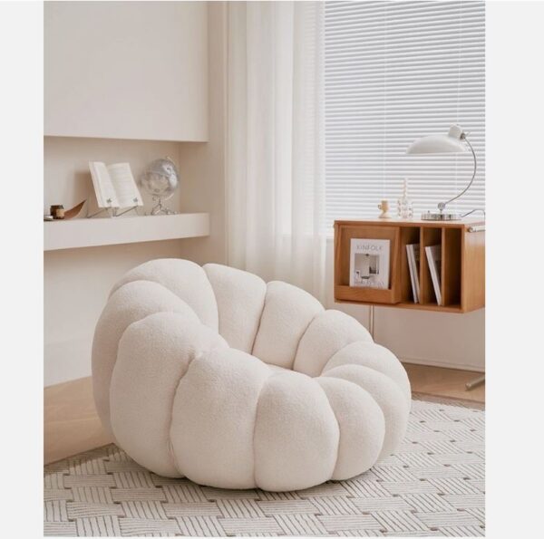 Minimalist Curved Boucle Japan Floor Sofa LoungeChair Accent ARM Chair Ottoman